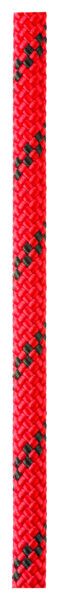 Close-up of a red and black twisted braided rope, perfect for industrial rescue scenarios.