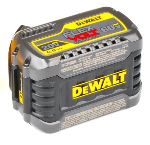 A DeWalt FlexVolt 20V/60V Max 6.0 Ah lithium-ion battery pack with yellow and black branding, ideal for onsite technical rescue standby teams.