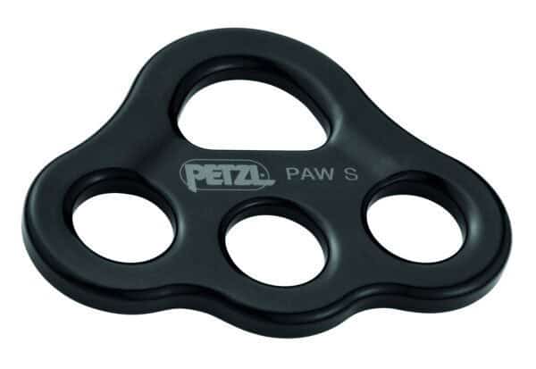 A black Petzl PAW S gear plate with four circular holes features in professional safety training.