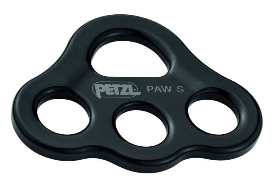 A black Petzl PAW S gear plate with four circular holes features in professional safety training.